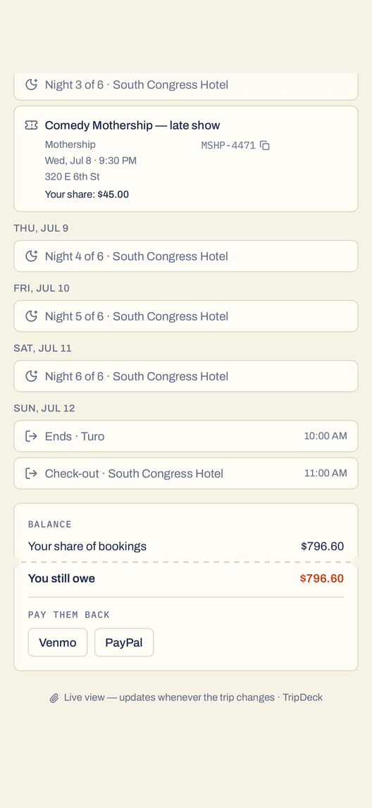 A traveler's share page — no account needed